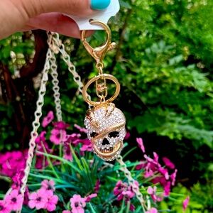 NWT Gold Skull Keychain with Rhinestones
